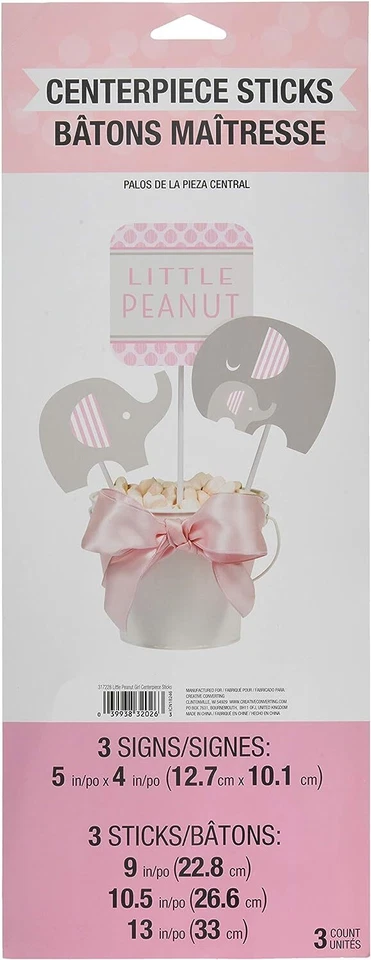 Little Peanut Girl Pink Elephant Baby Shower Party Decoration Centerpiece Sticks - Image 1 of 1