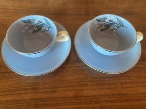 Set Of 2 HOMER LAUGHLIN STARDUST BLUE L54N8 CUP & SAUCER Antique Skytone - Picture 1 of 15