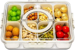 Divided Serving Tray with Lid & Handle – 8 Compartments, Portable Picnic Tray - Picture 1 of 6