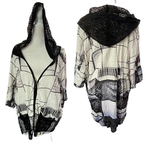 CATIVA Women Abstract Hoodie Size L Black White Full Zip Short Unique 82-25 - Picture 1 of 15