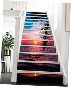 Stair Decals - Stair Stickers Decals Peel and Stick,Ocean Sunset Stair Risers - Picture 1 of 7