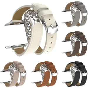 Strap Chain Leather Double Circle Band for Apple Watch 9 8 7 6 SE 40/44/41/45mm - Picture 1 of 19