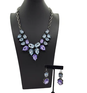 Bling Necklace and Earring Set Real Collectibles by Adrienne Blue Purple Faceted - Picture 1 of 11