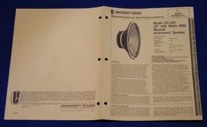 VERY RARE_VINTAGE_University Model GS-100 Original 4-page Specs & Instructions - Picture 1 of 2
