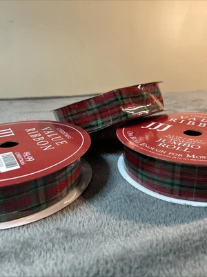 Hobby Lobby RED & GREEN PLAID🎄With Gold WIRED EDGE RIBBON 1.5" W X 90 Feet - Image 1 of 4