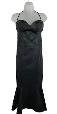 Vintage Bebe Black Pinstripe Bustier Cocktail Dress Large Goth Pinup Sexy Y2K - Image 1 of 4