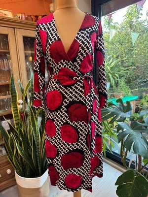 Stunning DVF DIANE VON FURSTENBERG Pure Silk Jersey Black Pink Wrap DRESS UK 6/8 - Image 1 of 4