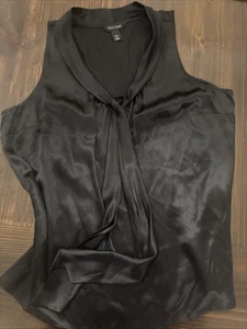 White House Black Market Sleeveless Top XL Halter Tie Neck Silk Black - Picture 1 of 7