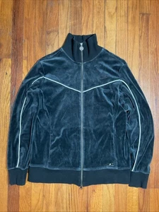 Vintage Nike Y2K Velour Track Jacket Black White Zip-up Women's Velvet - Picture 1 of 6