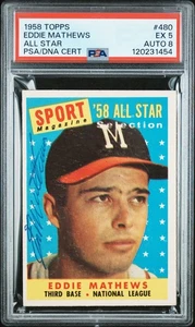 Eddie Mathews 1958 Topps #480 All Star PSA 5 Auto 8 Signed Autograph - Picture 1 of 2