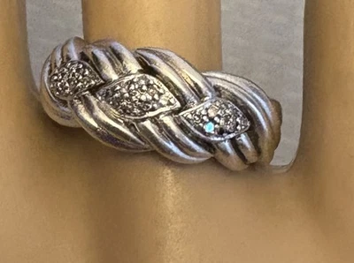 EFFY BH 925 Balissima Sterling Silver Diamond Band Braid Weave Pattern Ring sz 7 - Image 1 of 4