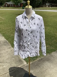 Beautiful Women’s JANE & DELANCEY French Bulldog Button Blouse White Size M - Picture 1 of 3
