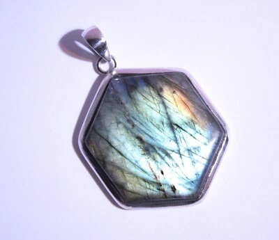 edelsteine24 Sehr schöner Labradorit Anhänger Silber 925/- 63x40mm-28gr! A-152 - Bild 1 von 4