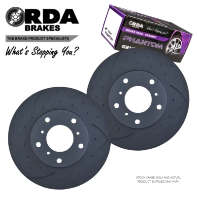 DIMPLED SLOTTED REAR DISC BRAKE ROTORS + PADS for NISSAN PATROL GU 3.0L RDA622D - image 1 of 4