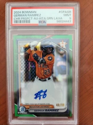 2024 BOWMAN CHROME GREEN LAVA GERMAN RAMIREZ AUTOGRAPH CARD 48/99 PSA 9!! - Image 1 of 2