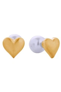 Do Everything in Love 14K Gold/White Gold Dipped Matte Heart Pearl Post Earrings - Picture 1 of 7