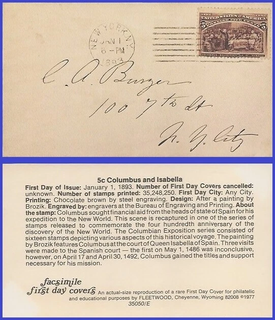 USA3 # 234 ADDR FACSIMILE FDC   5¢ Columbus Soliciting Aid of Isabella - Image 1 of 1