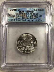 2008 D Satin Finish Arizona Washington Quarter Dollar ICG-SP69 - Picture 1 of 2