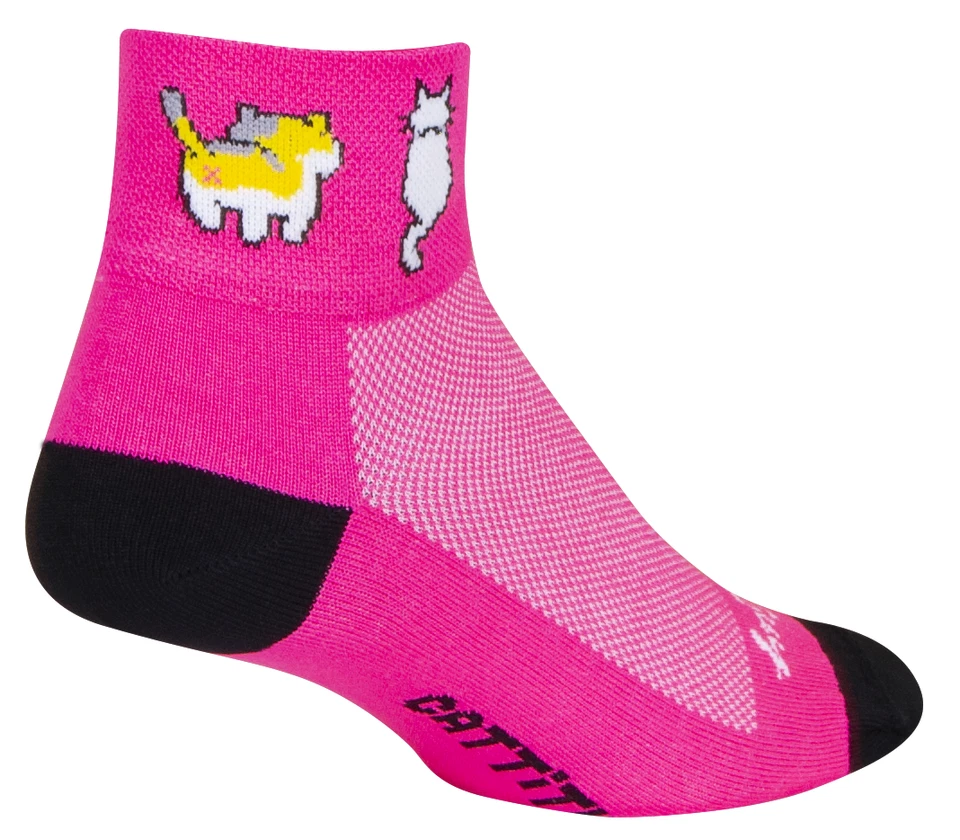 Socks - SockGuy - Cattitude Pink S/M Women's 2" Cycling/Running NEW - Image 1 of 4