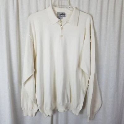 Vintage AKA Eddie Bauer Cotton Polo Collared Henley Shirt Sweater Mens XL Cream - Image 1 of 4