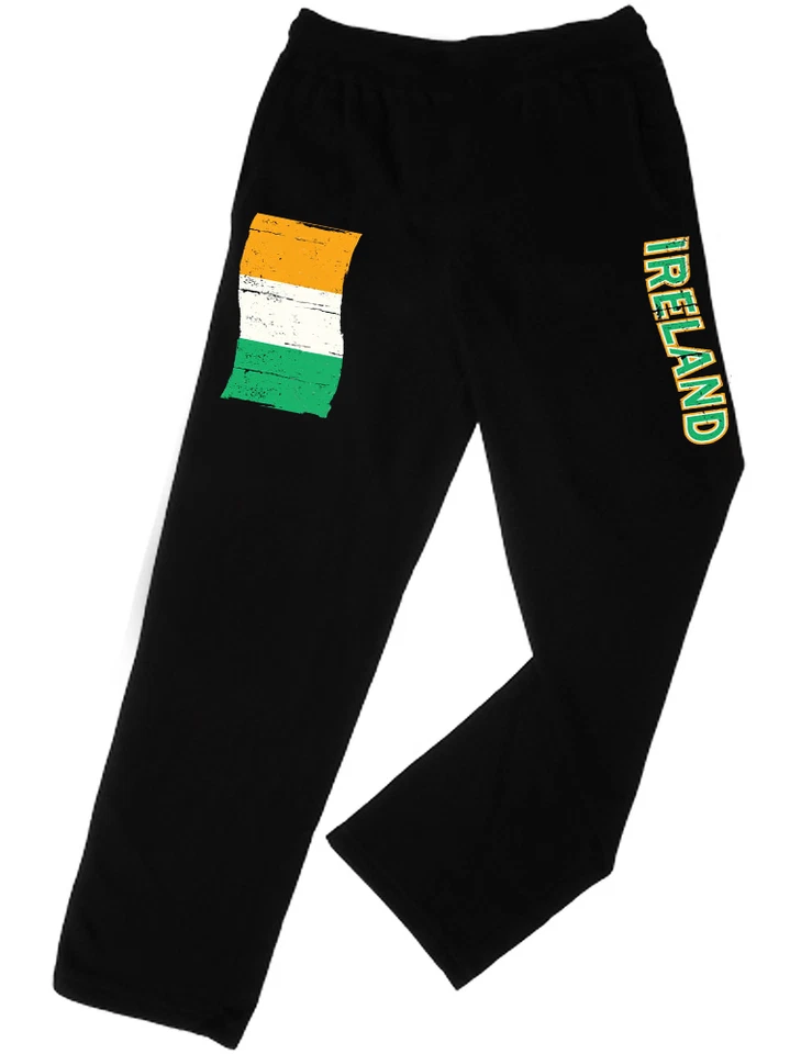 Ireland Irish flag black open bottom no cuff straight leg sweatpants sweats  - Image 1 of 1