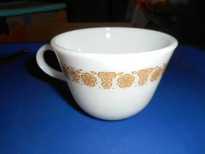 Taza de café dorada mariposa Pyrex vaso de leche Corning de 3" repuesto vintage - Imagen 1 de 10