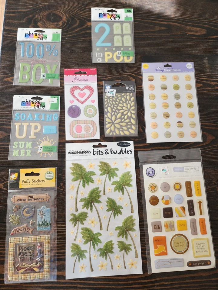 Vintage Puffy Stickers 90s Y2K Stickers Lot Hearts Palm Trees Outdoors NEW #1 - Image 1 of 4