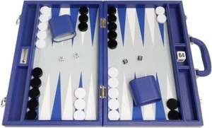 Free Shipping! Open Box! 16" Silverman Leatherette Backgammon Set - Indigo Blue - Picture 1 of 4