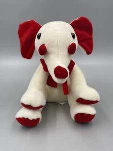 Walmart Cream Colored Plush Stuffed Elephant W/ Red Velvet Type Bow & Ears 6" - Picture 1 of 9