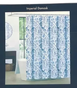 TAHARI Home 72" x 72" Cotton Blend Imperial Damask Blue Gray Shower Curtain - Picture 1 of 3