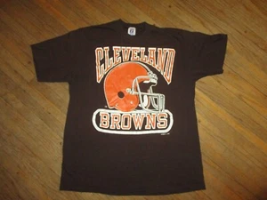 Vintage 80er Cleveland Browns Logo 7 T-SHIRT getragen Print weiches T-Shirt Helm Logo LARGE - Bild 1 von 6