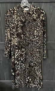 Chico's Travelers Women's Size 1 Dress Button Up Brown Print Long Sleeve - Picture 1 of 5