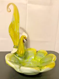 RARE! Vintage Mid Century Mexico Blown Art Deco Yellow & White Bird Ashtray/Dish - Picture 1 of 9