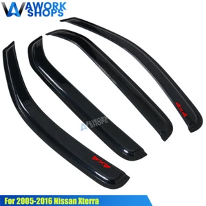 Fits 05-16 Nissan Xterra N50 Window Visors Shade Rain Guard Vent w/ Red 4X4 - Picture 1 of 7