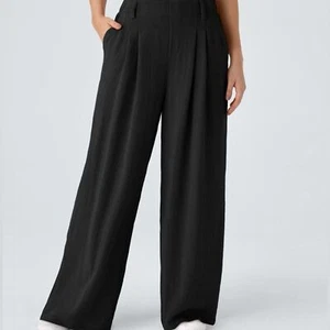 NWT Halara Wide Leg Pants Black Palazzo Flowy Linen-feel size M - Picture 1 of 6