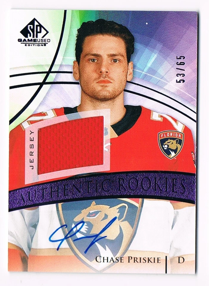 2020-21 SP Game-Used Purple Rookie Autograph Jersey #198 Chase Priskie 53/65 - Image 1 of 1