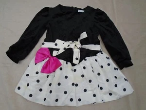 Vintage 90s Rare Editions Little Girls Dress Velour polka Dot Bow Black White 4T - Picture 1 of 8