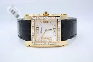 NEW CHOPARD HAPPY SPORT II SQUARE XL 18K YELLOW GOLD FACTORY DIAMOND WATCH - Picture 1 of 12