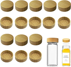 16 Pcs Bamboo Spice Jar Lids Fits Square Containers Seasoning Bottle Sealing Lid - Picture 1 of 12