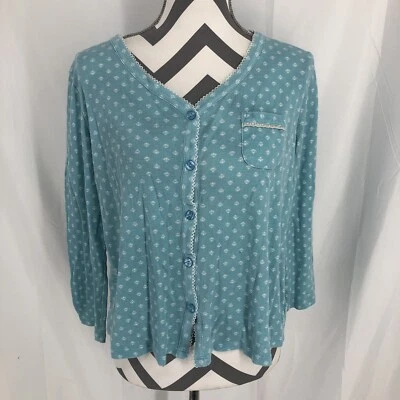 KAREN NEUBURGER Encore Sleepwear Blue Button Up Long Sleeve Pocket Shirt Small - Image 1 of 4