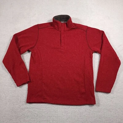 Suéter masculino vintage à prova de intempéries quarto 1/4 zíper colarinho de lã vermelho médio com nervuras - Imagem 1 de 4