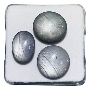 3 Pcs Unheated Natural Silver Grey Sapphire 13-14mm Loose Cabochon Gemstones Lot