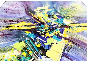 Abstract Acrylic Canvas Art 8" Starburst Impasto 90s Colors Mood Purple Yellow - Picture 1 of 5
