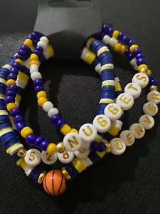 Denver Nuggets Mens 4-Piece Beaded Bracelet Set - 5280 - Basketball Charm - Picture 1 of 2