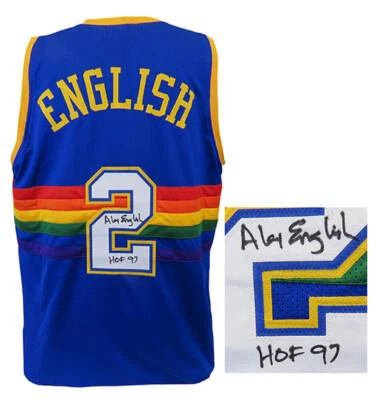 Alex English Signed Blue T/B Custom Basketball Jersey w/HOF'97 - (SCHWARTZ COA) - Изображение 1 из 2