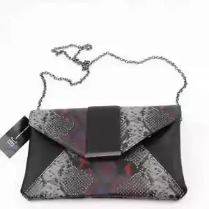 International Concepts Luci Damen-Clutch mit Umschlag schwarz Schlangenprägung Einheitsgröße neu - Bild 1 von 7