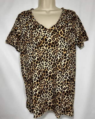 Camiseta Victoria Secret Rosa Para Mujer Cuello en V Estampado Animal Perfecta Mediana Leopardo Foto 1 de 4