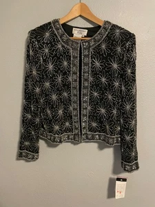 Papell Boutique Evening Jacket Womens Large Silk Beaded Sequin Floral Party NWT - Picture 1 of 10