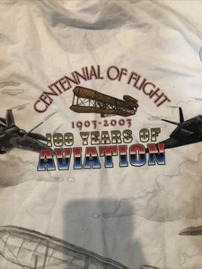 Vintage 2003 Air Show T-Shirt grau All Over Print 100 Jahre Luftfahrt Large - Bild 1 von 2
