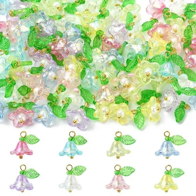 80pcs Transparent Plating Beads Charm Flower Pendant w/ Gold Brass Flat Head Pin - image 1 of 4